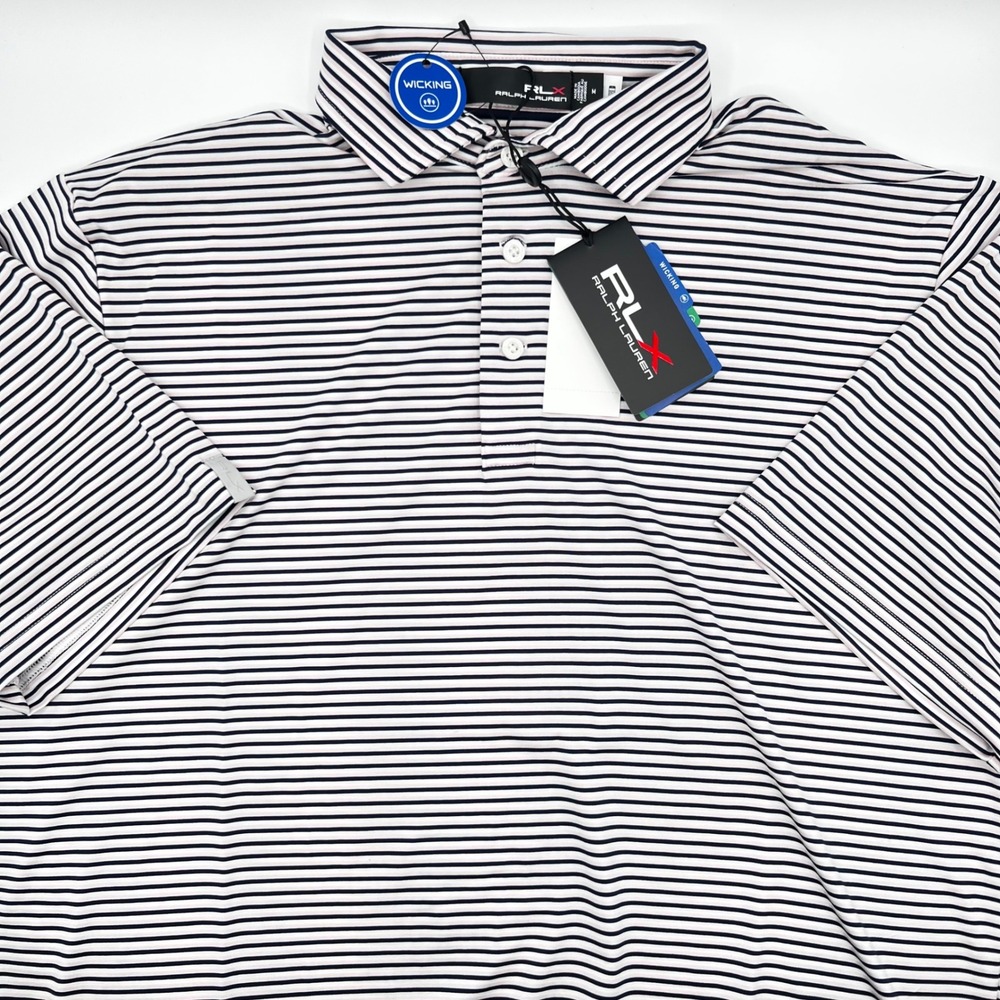 RLX Ralph Lauren Men's Golf Polo Striped‎ Shirt Navy Pink White SZ M 0475